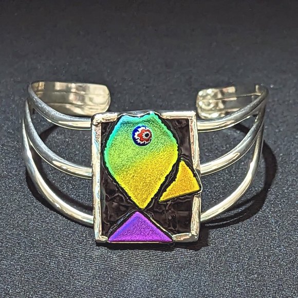 POSTMODERN Multicolor Triple Strand Sterling Silver Dichroic Adjustable Bracelet - Picture 3 of 9